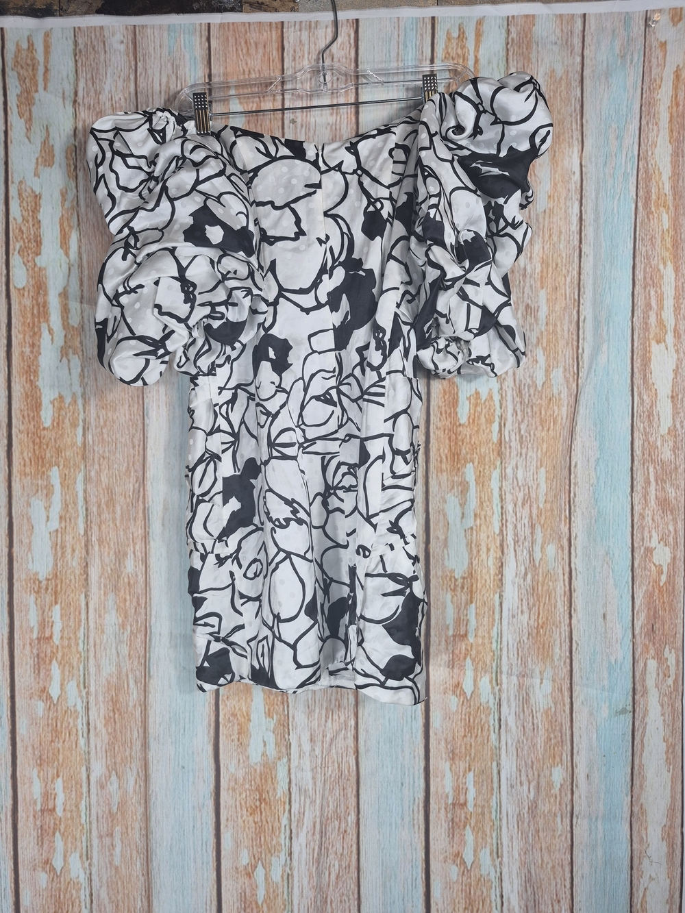Ronny Kobo Collection Black & White Floral Off-Shoulder Mini Dress Size M - Picture 4 of 7